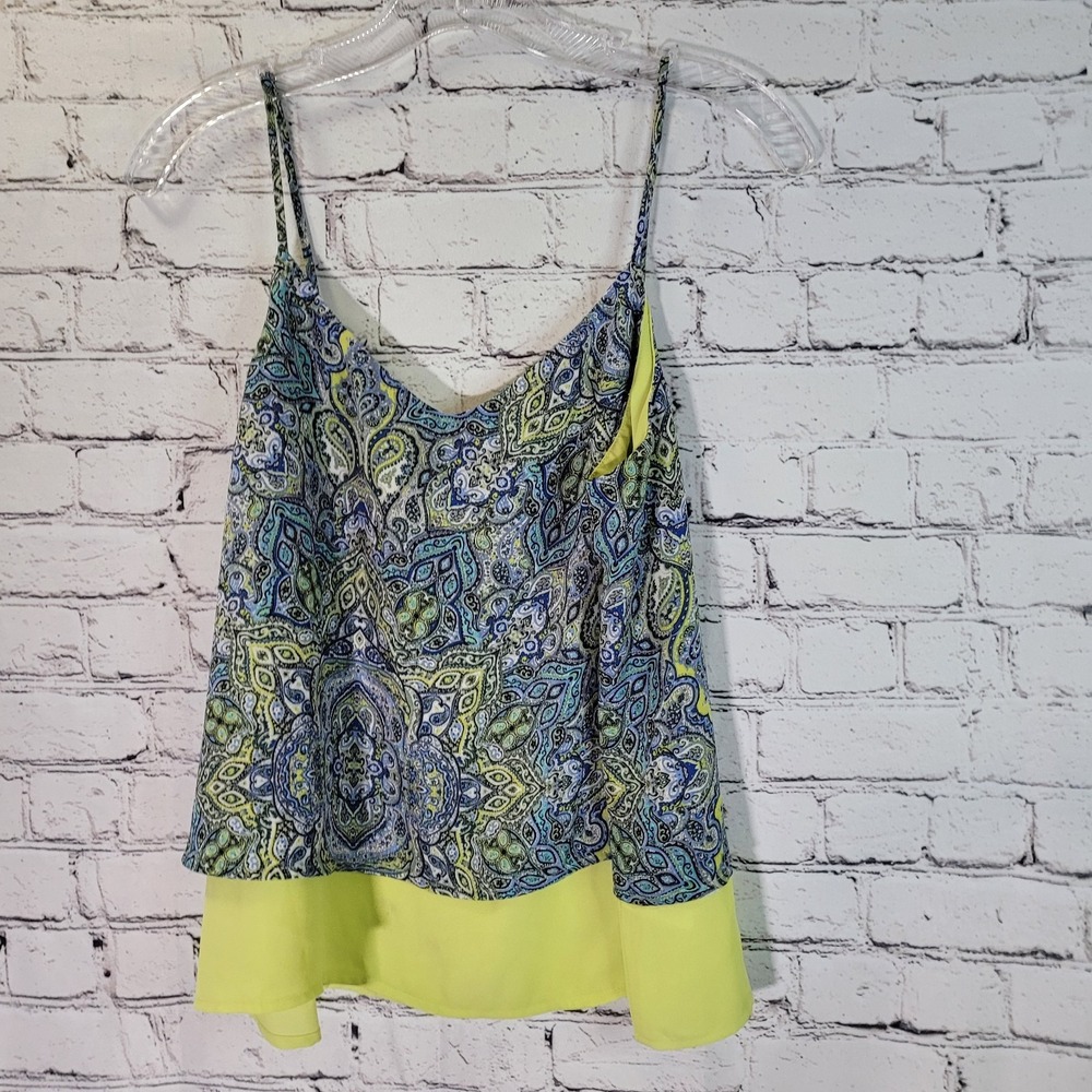 Maurices Paisley Cami Tank Top Womens Medium Lime Green Blue New Boho Layered